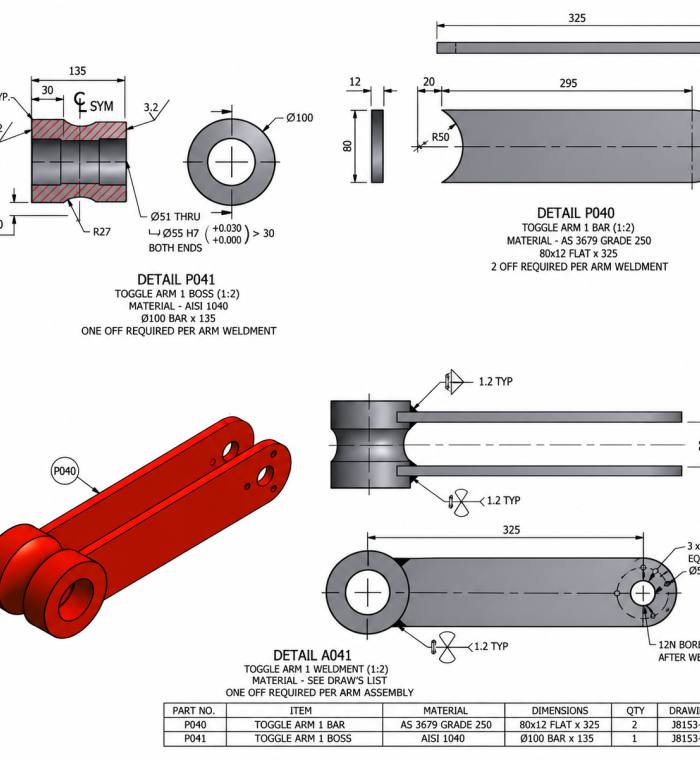 Mechanical Toggle Arm CAD Drawing